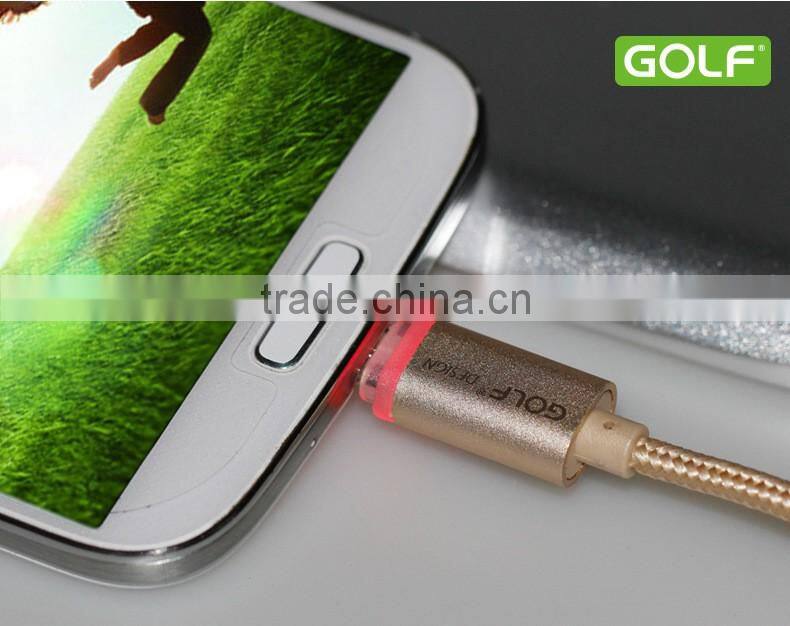 GOLF 1M LED Light Metal nylon weave cable for android mobile phone 2.1A Micro USB Quick charging and data cable