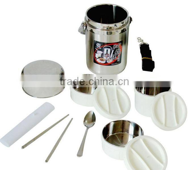 stainless steel 3 layers collapsible thermos lunch boxes with fork and chopstick