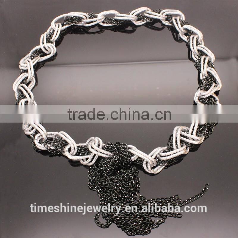 Trendy White and Hemi Color Metal Chain with Tassel Necklace