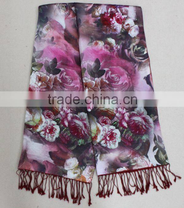lady 100% silk digital inkjet double layer scarf fashion turkish hijab
