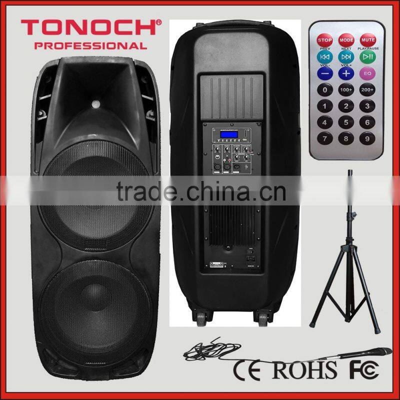 DUAL 15 inch 2 way plastic Professional sound active speaker with light
