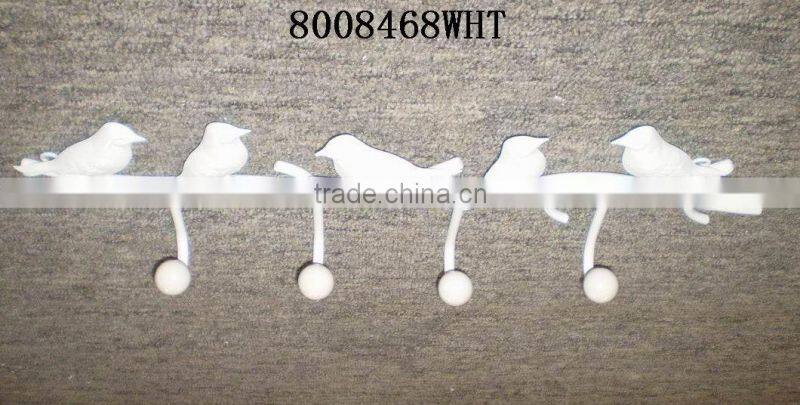 Distressed white metal iron bird hooks