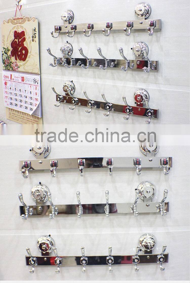 2016 No drilling No screw Easy Installation stainless steel wall mounted Hook Rack with strong vacuum suction hook