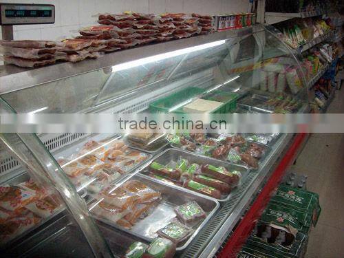Deli case/supermarket refrigerator showcase/curved glass serve over cooler