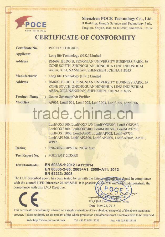 commercial laundry ozonizer/Lonlf-OXF500 ozonator/500 G/H ozone generator/ozone for waste water treatment