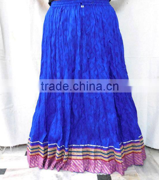 Girls Wear Cotton Long Wrinkle Skirt In Pure Cotton Fabric & Designer Lace