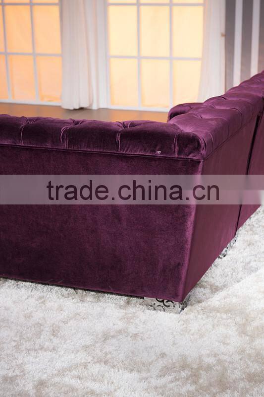 new classic tufted chesterfield L shaped fabric sofa set AL046