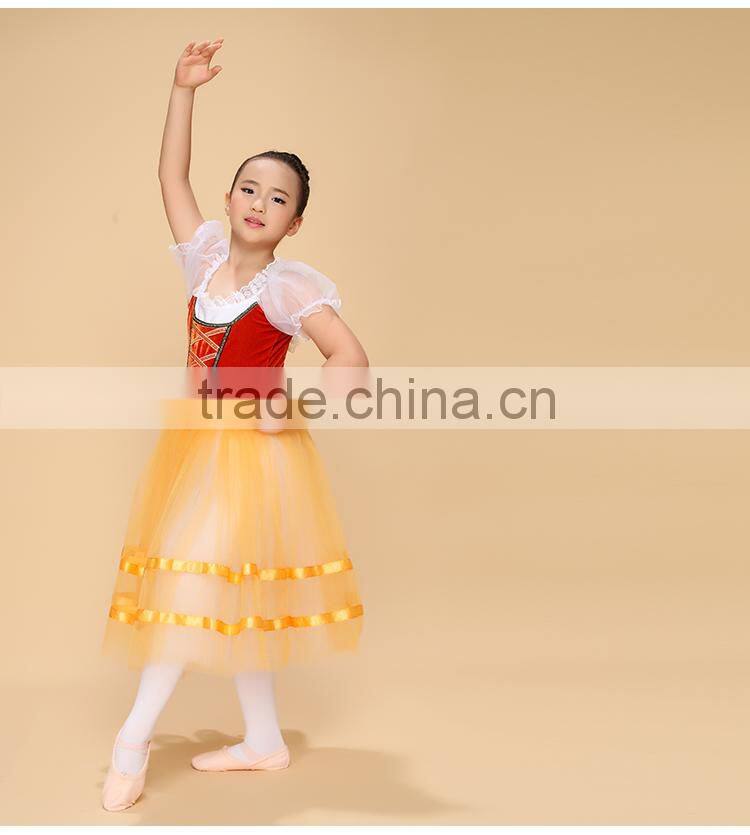 orange children long ballet tutu,kids dance skirt,girl ballet tutu stage performance giselle dancewear