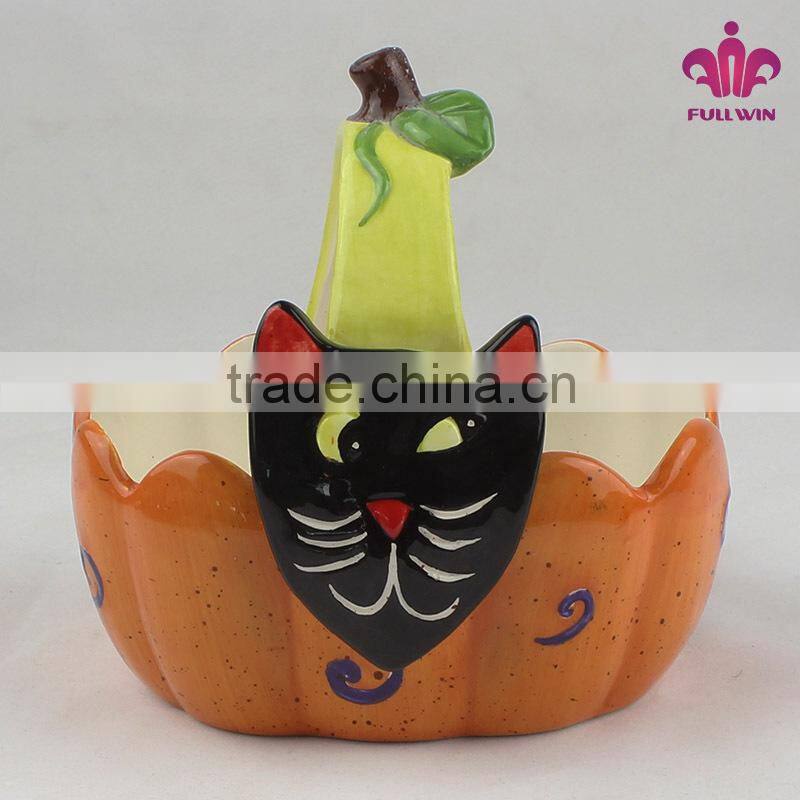Halloween decoration ceramic basket with pumpkin design