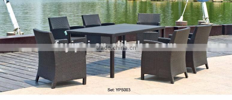 outdoor garden leisure rattan wicker glass long table chairs garden set YPS035