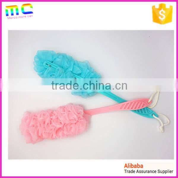 colorful long hand PE mesh sponge back body bath brush