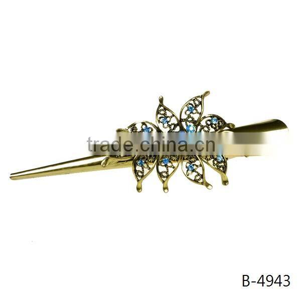 Hot sale black metal diamond butterfly hair duck clips