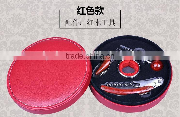 Promotional Wine Bottle Leather Holder Wine Bottle Carrier Gift Box For Single Bottle With Wine Tool Set, Black Color