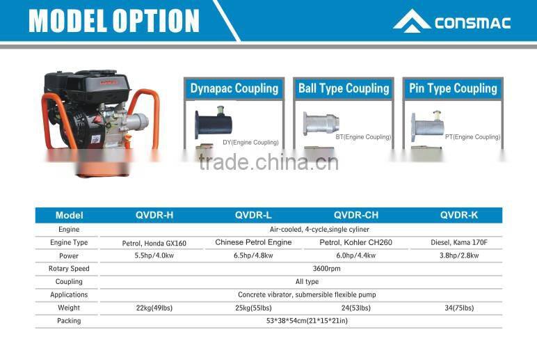 Dynapac type hand held portable robin honda diesel electric motor gasoline engine concrete vibrator