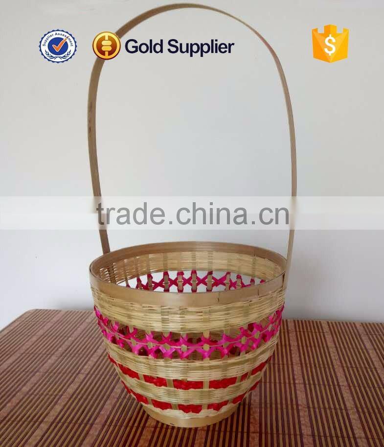 2016 wholesale new style empty round bamboo mesh fruit basket with handle