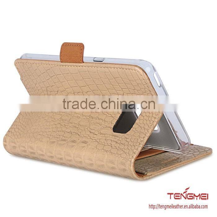 Crocodile pattern leather wallet case with card slots for samsung galaxy note 7 case