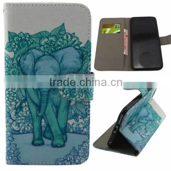 PU leather case for samsung galaxy S6 Edge,card holder case for samsung galaxy,elephant painting case for samsung