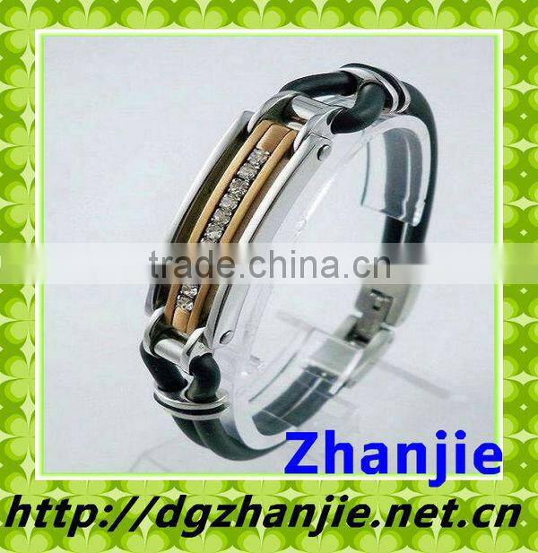 Stainless steel zirconia silicone bracelet hot sale#17002