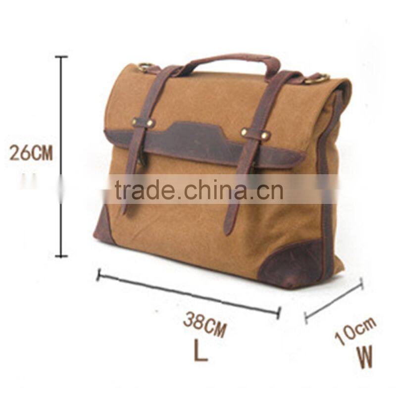 Durable Multi-purpose Waxed Canvas Vertical Men Leather Briefcase Bag Wholesale