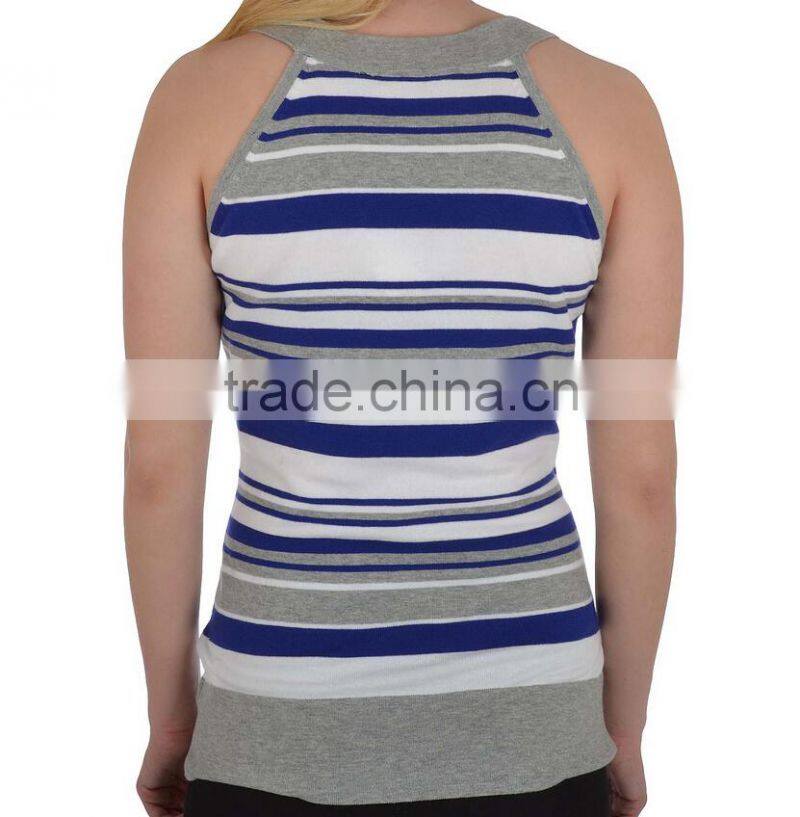 Womens Ladies Striped Sleeveless Round Neck Sweater Vest
