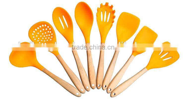 CK006 Solid Spoon/silicone kitchen utensils with wooden handle