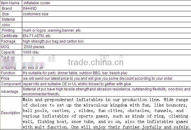 New design pvc material inflatable drink ice cooler, beer bucket floating cooler holders