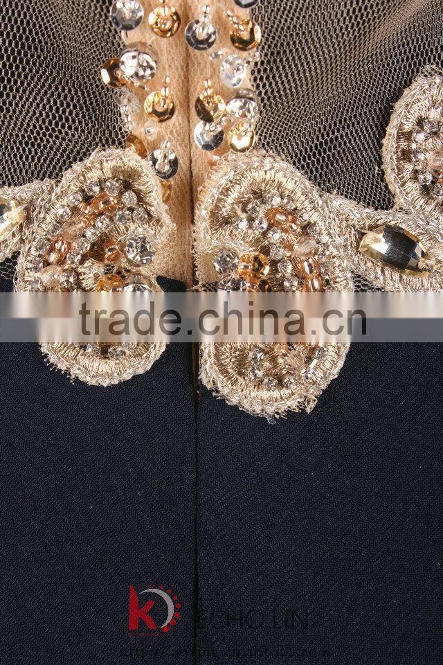 Sexy Elegant High Tall Beaded Cap Sleeve Navy Blue Long Evening Dress Alibaba China