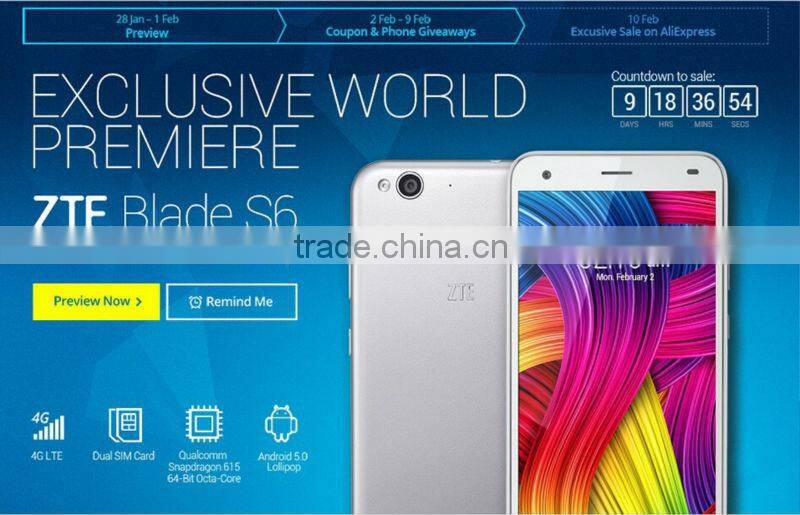 Original Qualcomm Octa-Core 1.5GHz 5 inch 1280*720p Android 5.0 2G+ 16G 13.0mp 4G LTE Phone ZTE Blade S6 Mobile Phone