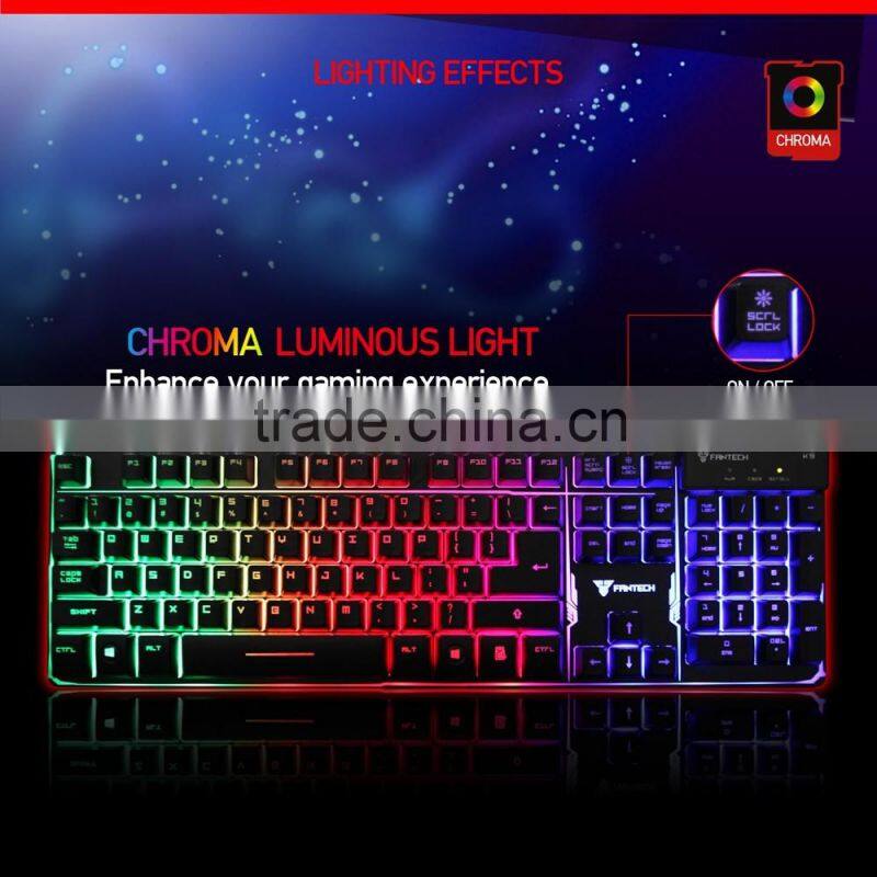 High quality Brand FANTECH K9 ABS Colorful LED Backlit Wired USB Gaming Keyboard for mechanical keyboard