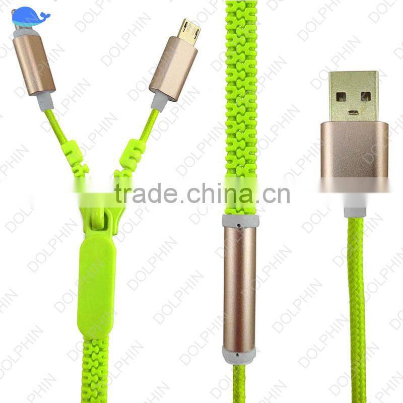 Creative gifts flat cable high speed zipper usb charging cable sync data cable