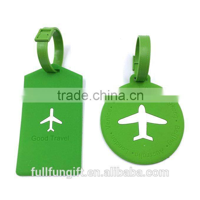 Fashion travelling airplane silicone silicone rubber tags with Genuine Leather Strap