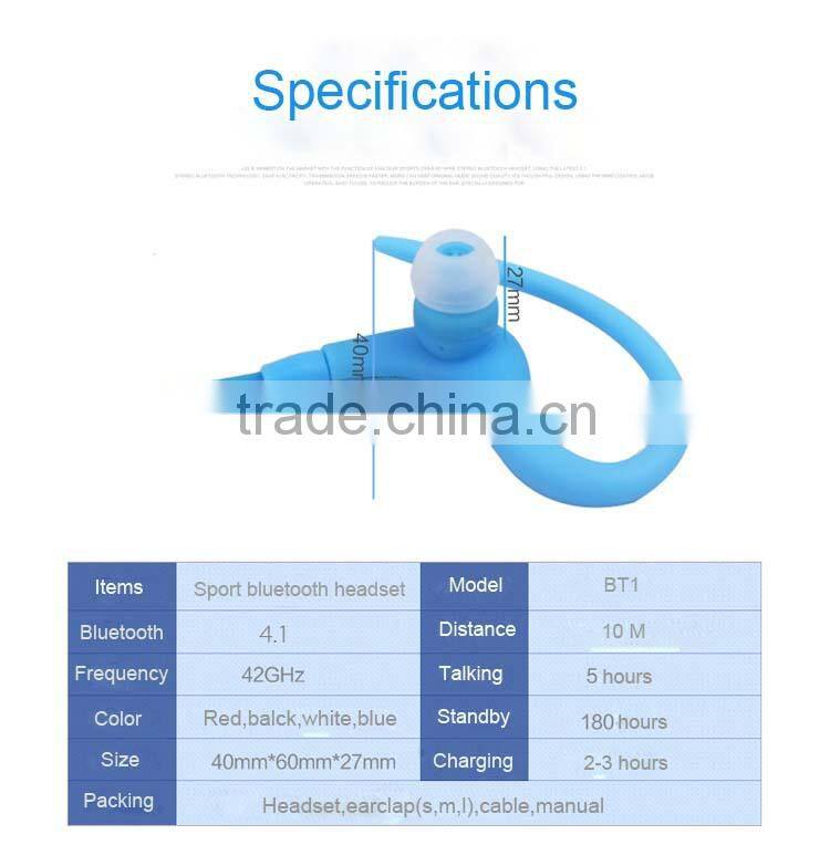 2016 Sports Wireless Handfree Stereo Headset Headphone bluetooth BT-1 for iphones