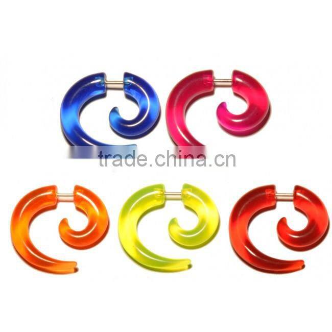 Fashion orange fake ear stretcher sprial taper acrylic body jewelry