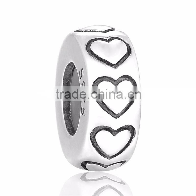 Wholesale silver curved tube beads Simple Heart Pattern thai silver beads Pure 925 charms for bracelet making STY008