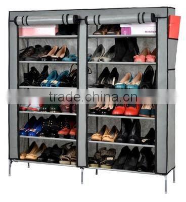 (FH-FC118)New Style 2 Rows Free Standing Fabric Wall Mounted Rack Covered Shoe Box