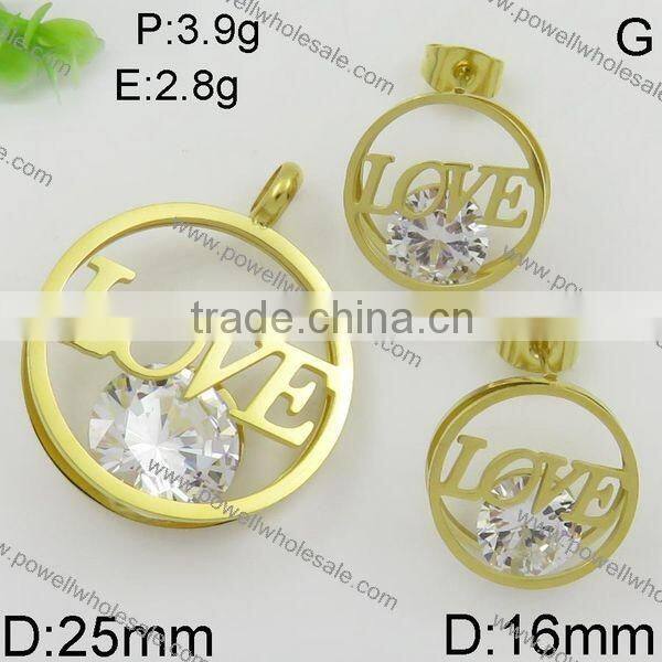 Wholesale price hot heart style 21 carat gold jewelry set