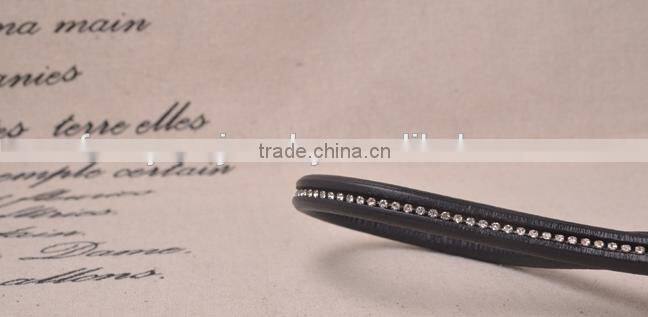 Factory Outlets OEM Diamond 10*6 Black Leather Rope Bracelet