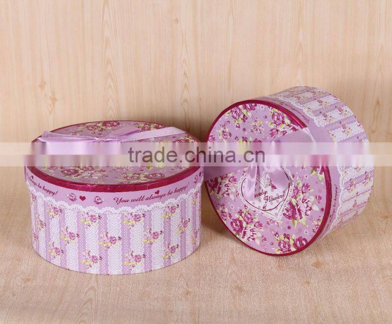 Round Shape Package Cardboard Hat Box With Ribbon