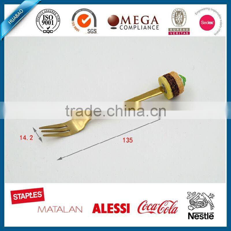 High quality Dessert Spoon and Fork Set, Stainless Steel Flatware Set with Cute polyresin Handle, Donut polyresin head