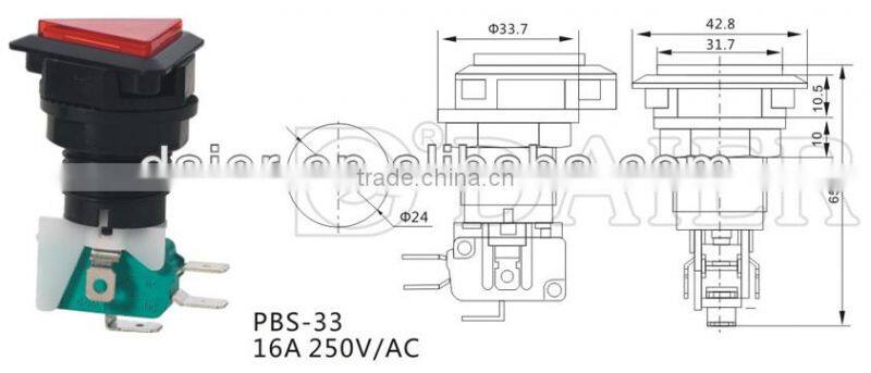 PBS-33 16A 250VAC 24mm triangle button with micro switch