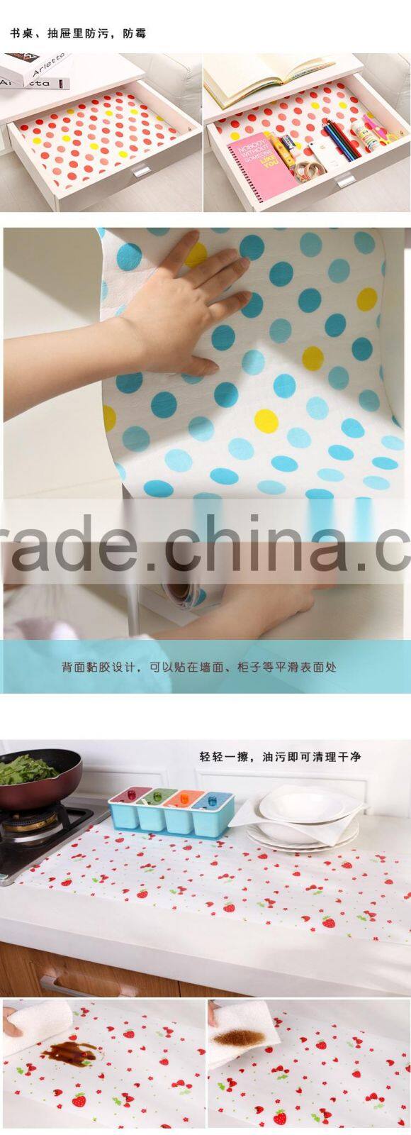 34*300 cm DIY size self-adhesive waterproof mat roll for drawer and cabinet-red dots printed