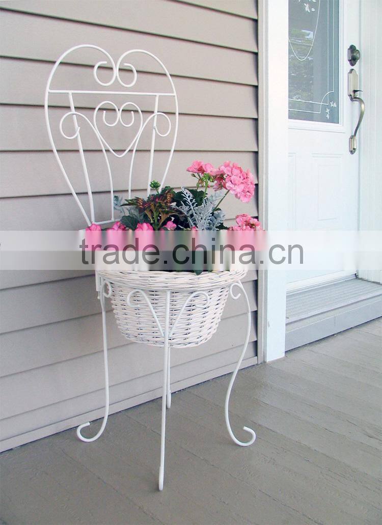 Beatiful white iron & wicker craft wedding decoration flower stand designs