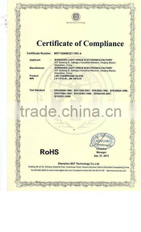 2016 New Fashion Liquid Attractive Magic LED Champagne Glass Inductive Color Cup Goblet Popular for Party Bar Wedding or KTV