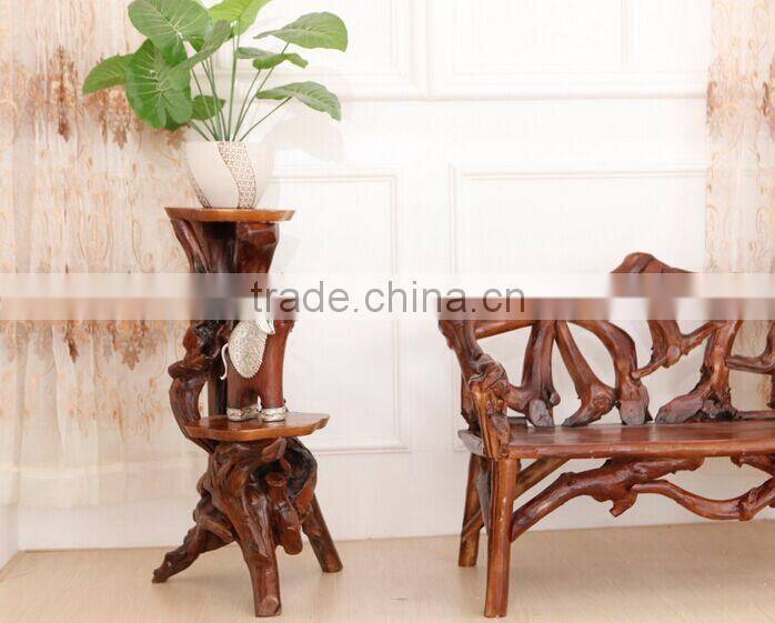 Southeast Asia Style Root Carved Plant Stand, Environmental Protective Wooden Flower Shelf, Double Layer Planter (BF01-X1165)