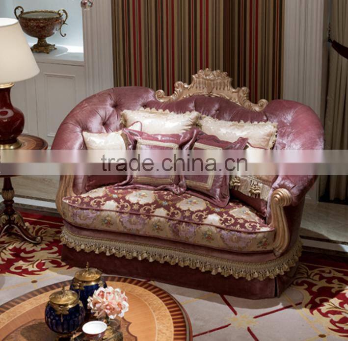 Graceful living room solid wood amaranth color fabirc sofa set