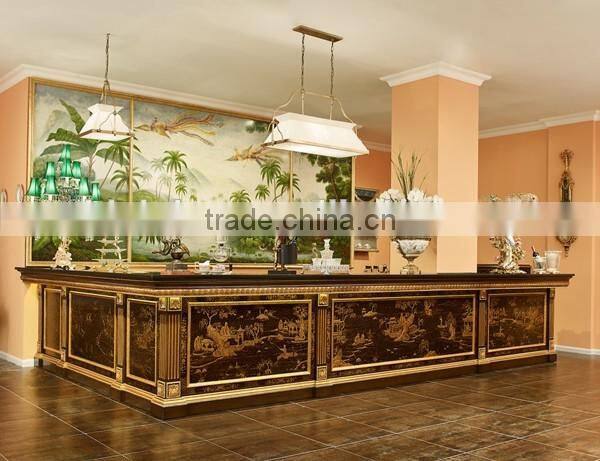 Retro Art Painting L shape Reception desk, Traditional Hand Painting Wooden Counter
