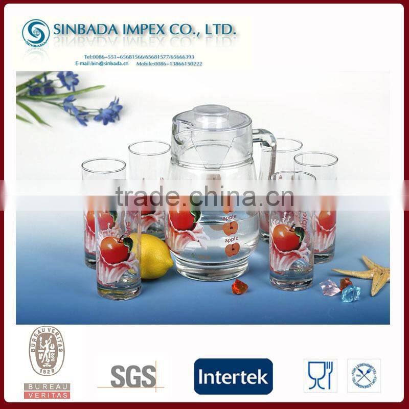 Glass 7pcs water set with fruit designs
