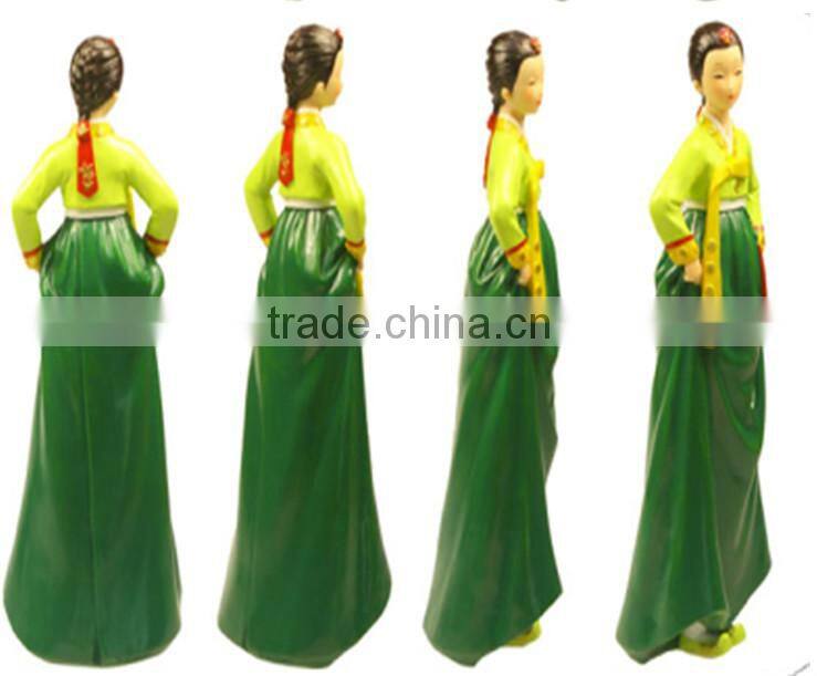 Custom south korean young girl resin traditional korean gifts
