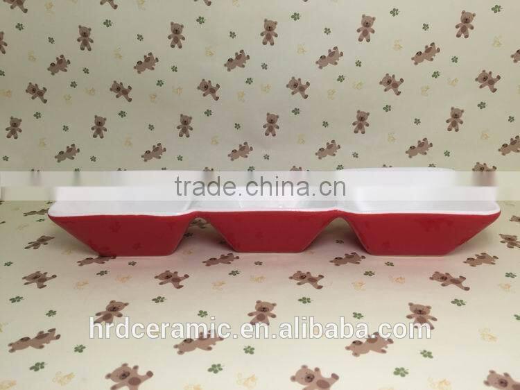 Stocked three small ceramic grids red dinner plate