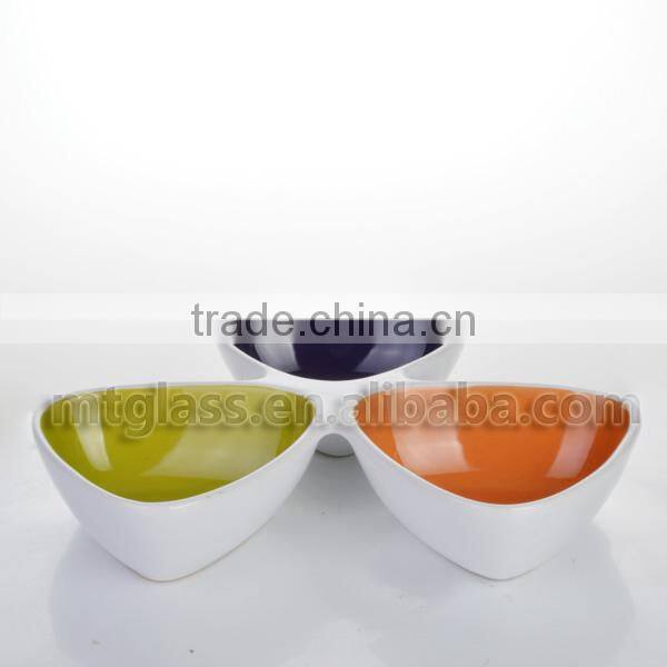Set of 3 colored green purple,orange ceramic ice cream bowls serving bowl